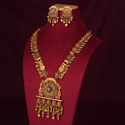 Royal Heritage Long Necklace Set with Statement Pendant & Earrings