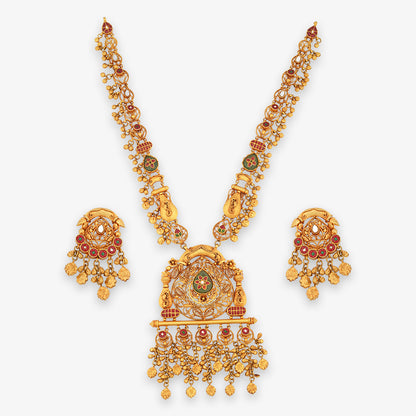Royal Heritage Long Necklace Set with Statement Pendant & Earrings