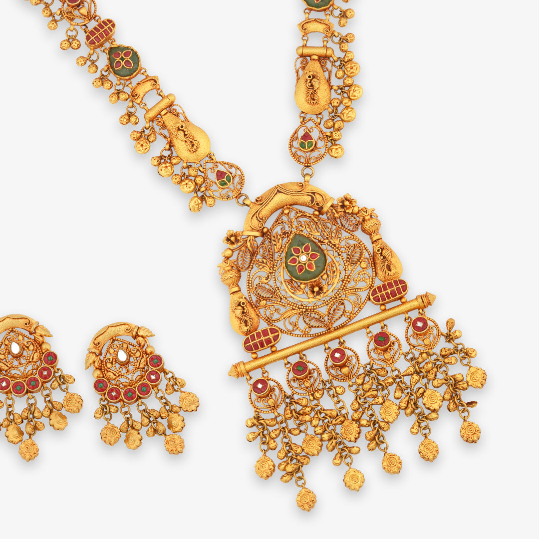 Royal Heritage Long Necklace Set with Statement Pendant & Earrings