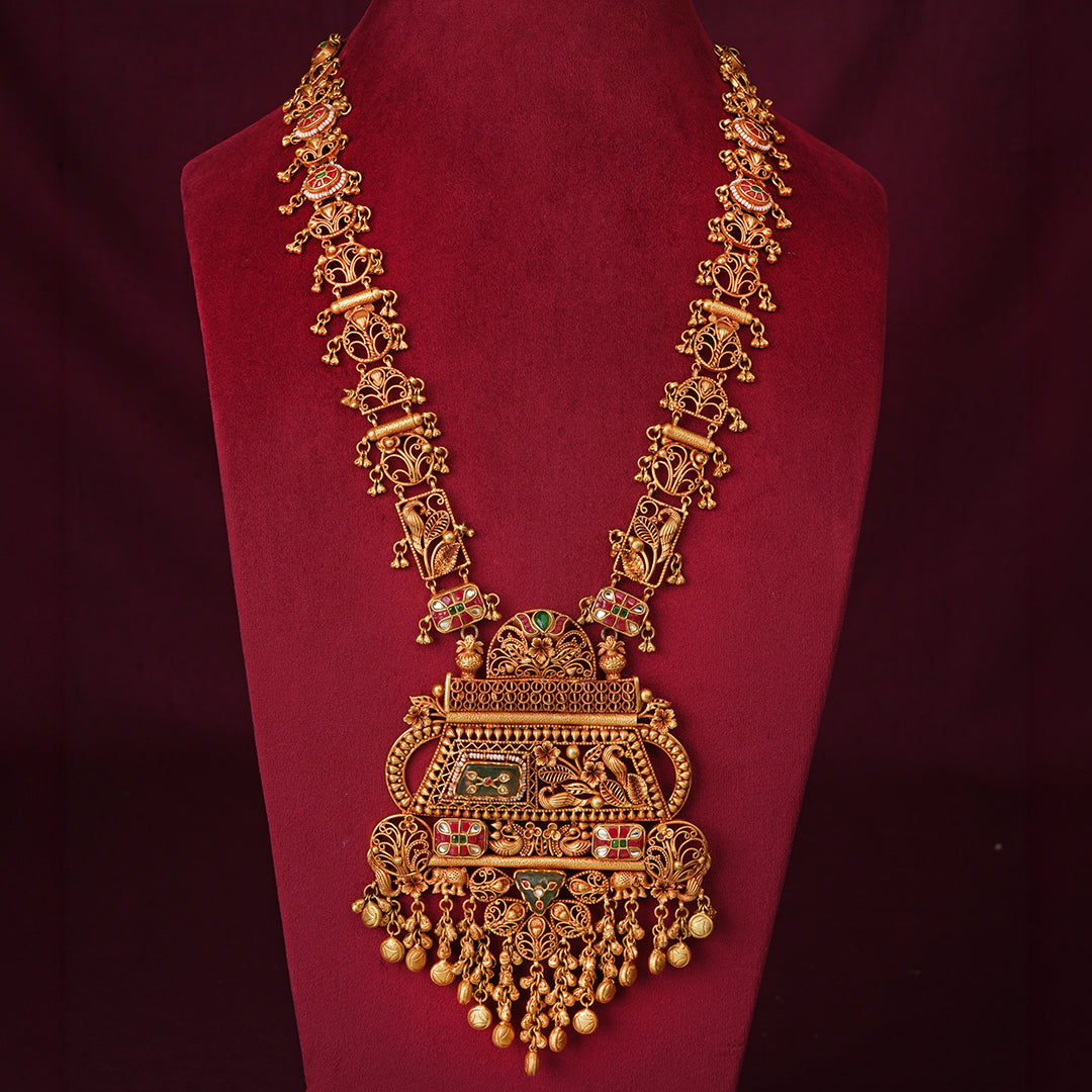 Antique Heritage Long Necklace Set with Ornate Pendant & Earrings