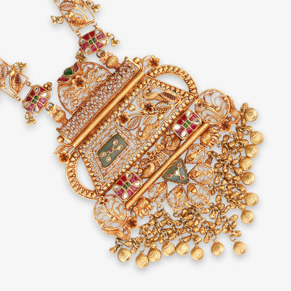 Antique Heritage Long Necklace Set with Ornate Pendant & Earrings