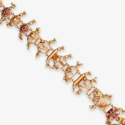 Antique Heritage Long Necklace Set with Ornate Pendant & Earrings