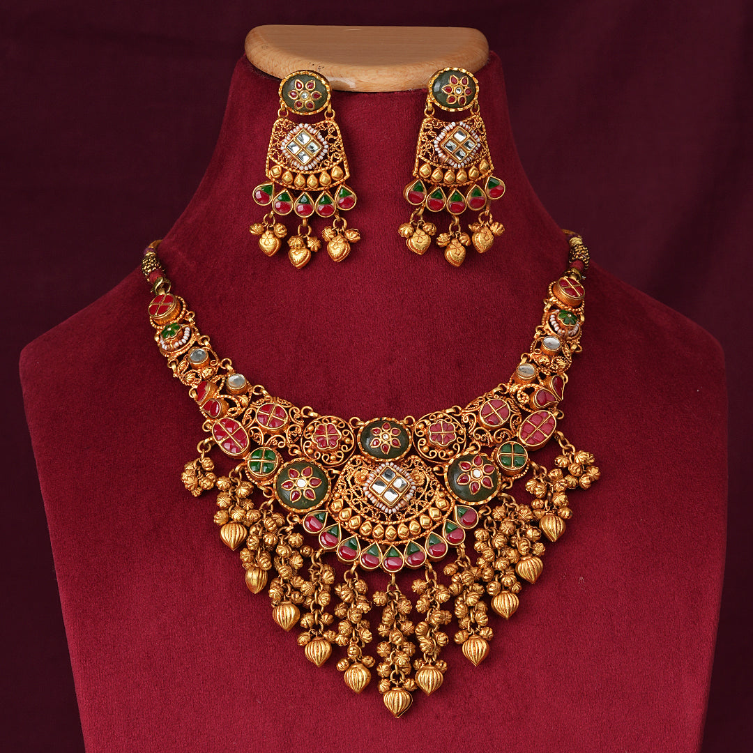Royal Floral Heritage Necklace Set with Matching Earrings