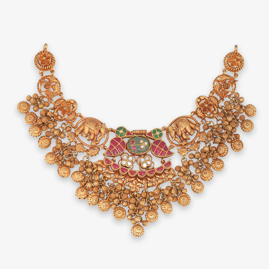 Elephant Motif Heritage Necklace Set with Matching Earrings