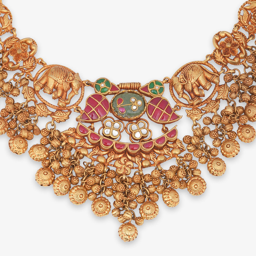 Elephant Motif Heritage Necklace Set with Matching Earrings