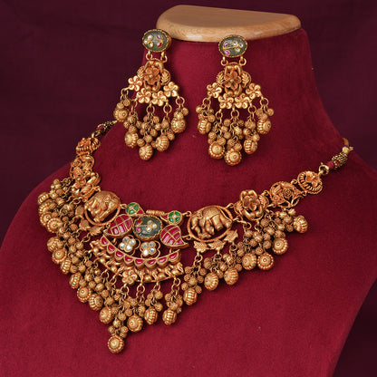 Elephant Motif Heritage Necklace Set with Matching Earrings