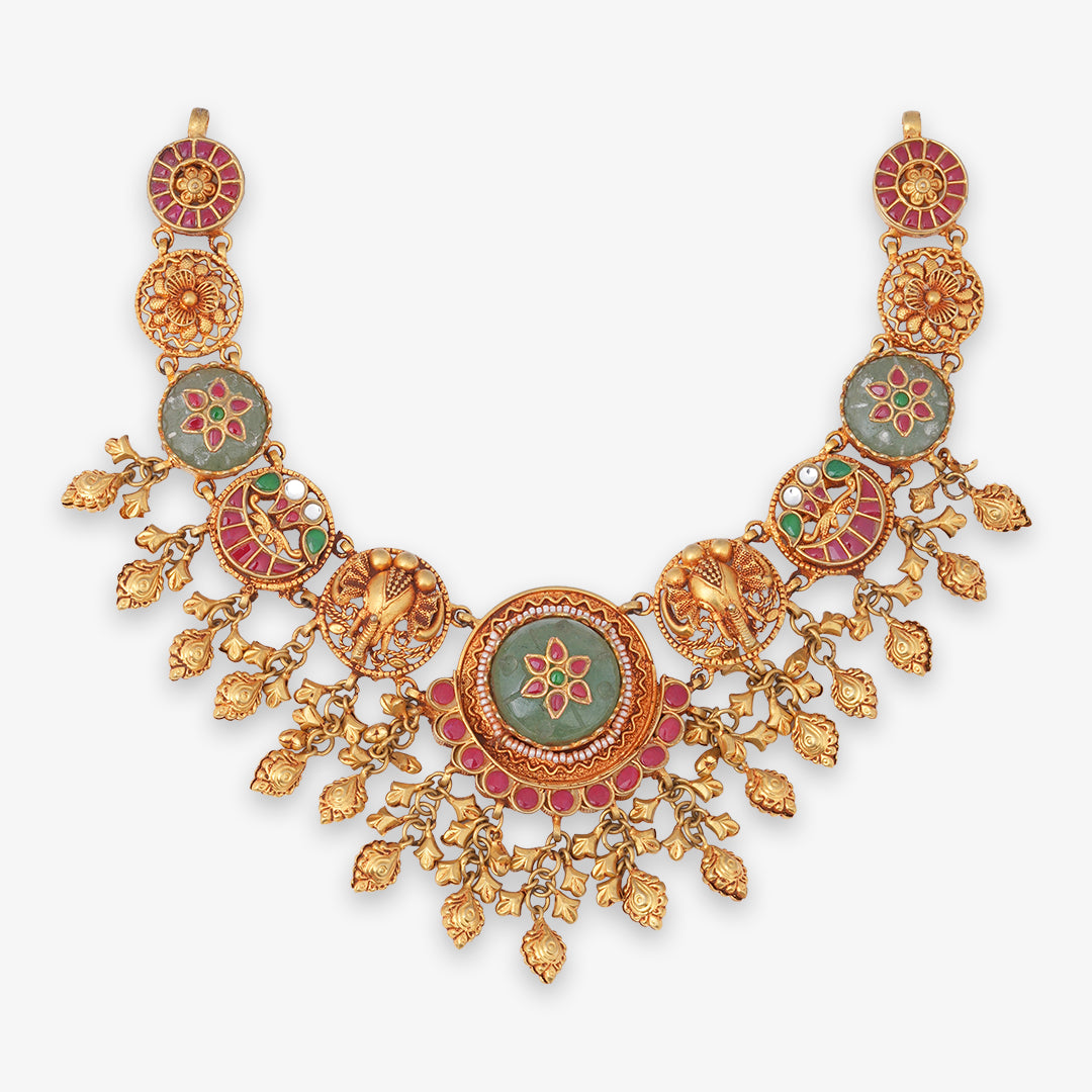 Elephant & Floral Heritage Necklace Set with Matching Earrings
