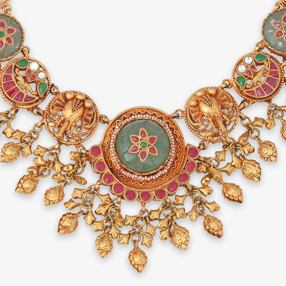 Elephant & Floral Heritage Necklace Set with Matching Earrings