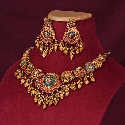 Elephant & Floral Heritage Necklace Set with Matching Earrings