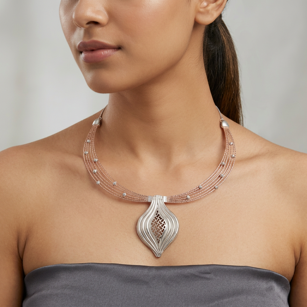 Chandra Leaf Drop Collar Necklace