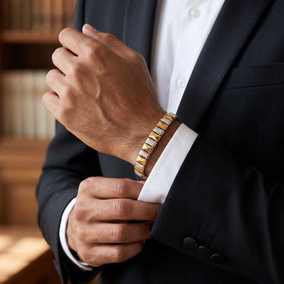 Gold Pyramid Pavé Link Bracelet