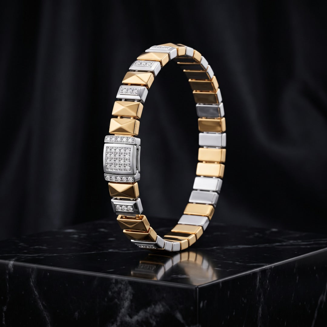 Gold Pyramid Pavé Link Bracelet