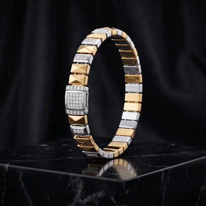 Gold Pyramid Pavé Link Bracelet